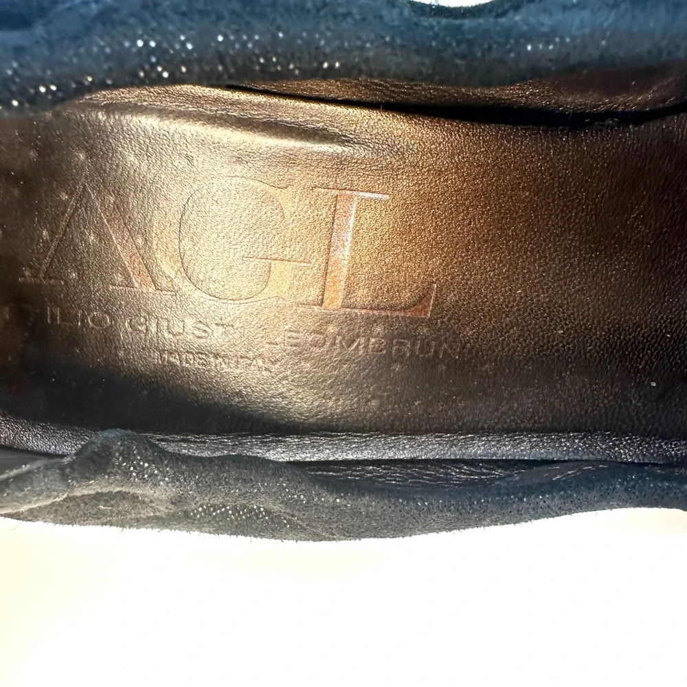 AGL Attilio Giusti Leombruni Black Suede Fabric Wedge Pumps Buckle‎ Italy 40.5